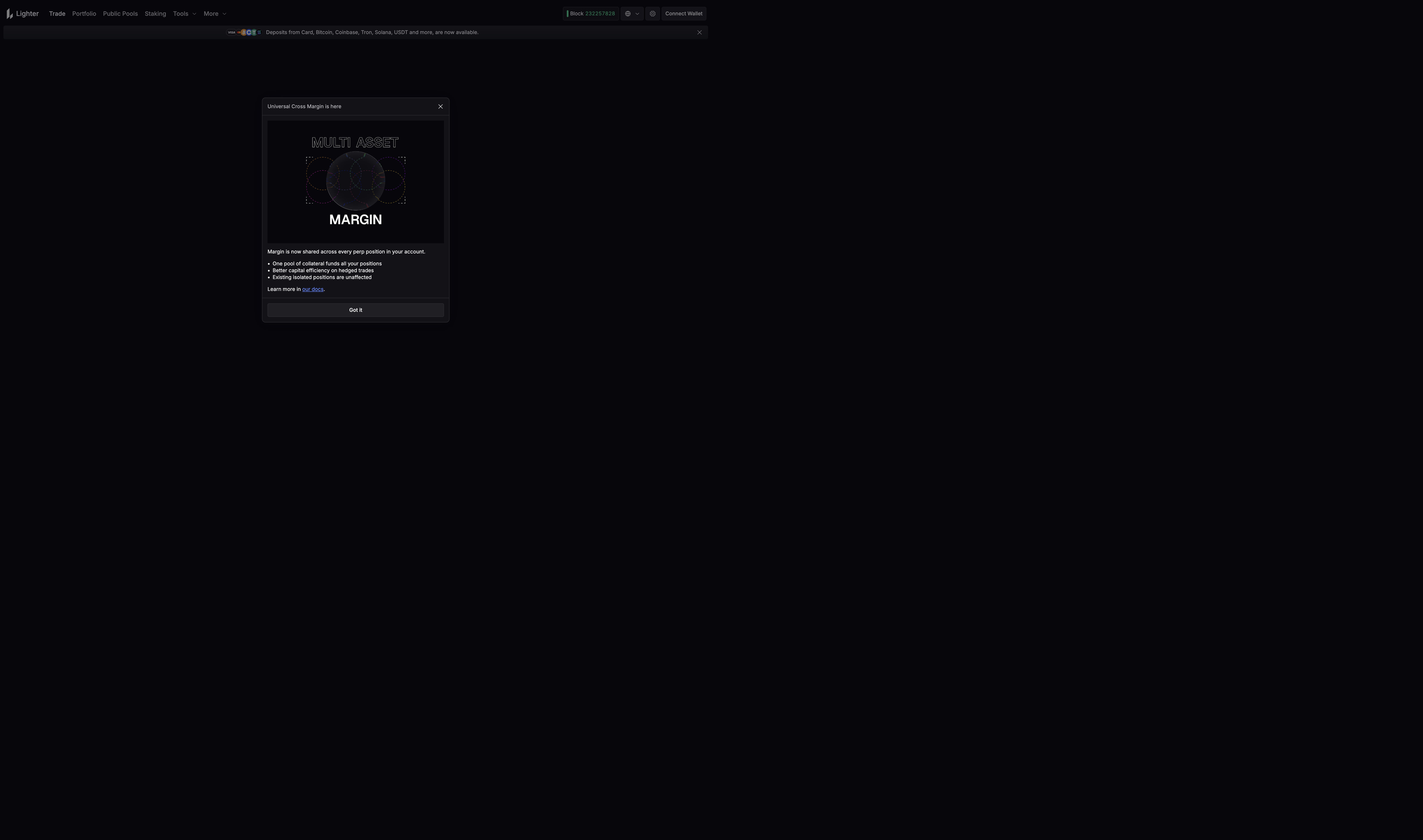 Lighter DEX trading interface screenshot